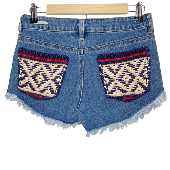 PS Erin Wasson Boho Tribal Pocket High Waist Frayed Hem Denim Shorts Size 27 - Picture 5 of 7